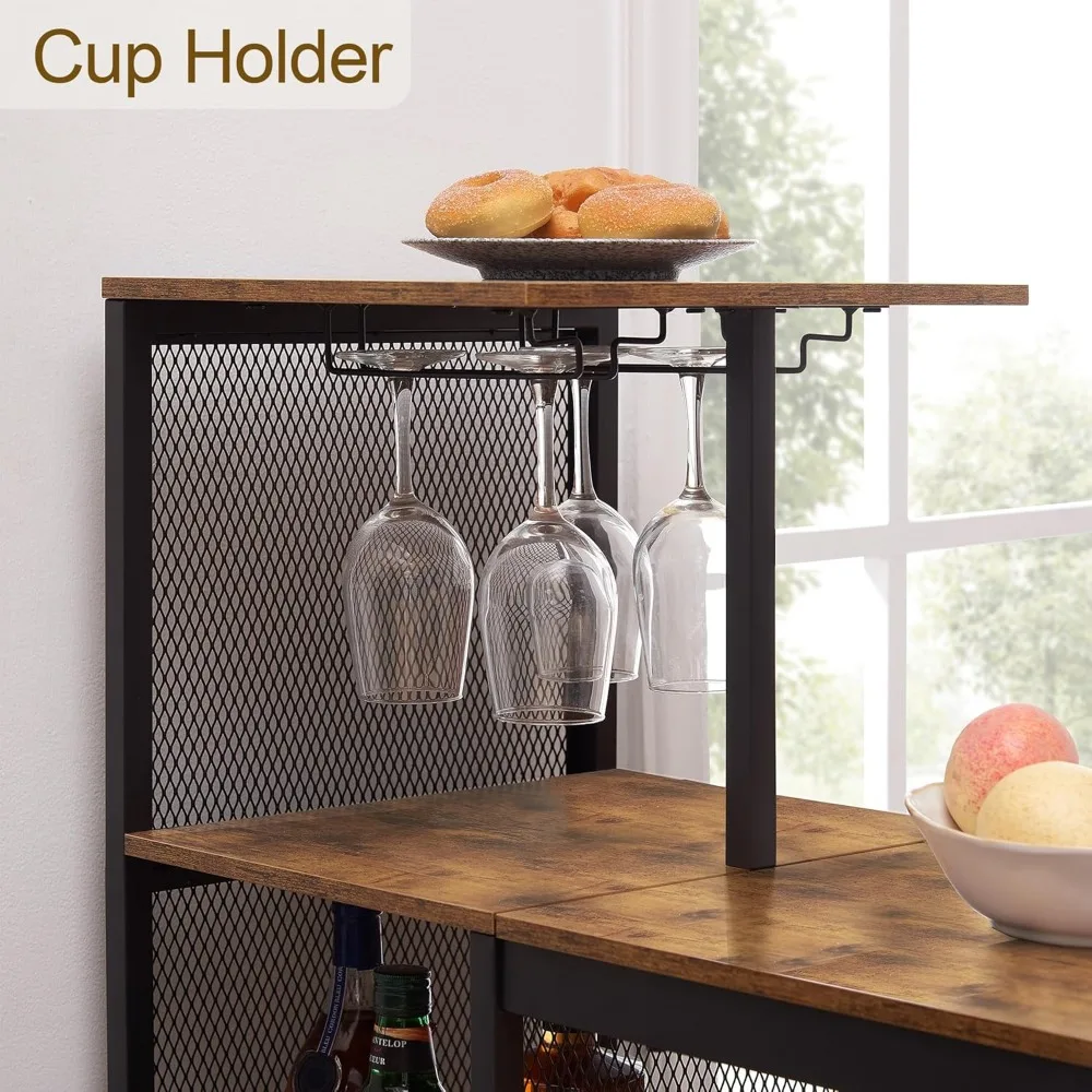 VECELO 바 테이블 및 의자 2인용 세트, 수납 선반이 있는 3피스 다이닝 세트, 컵 홀더 및 와인 랙, PU 가죽 쿠션 스툴