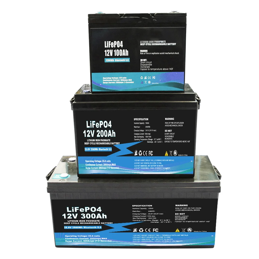 Deep Cycle Rechargeable Lithium-ion Lifepo4 12V 100Ah 300ah 200ah Lithium Battery