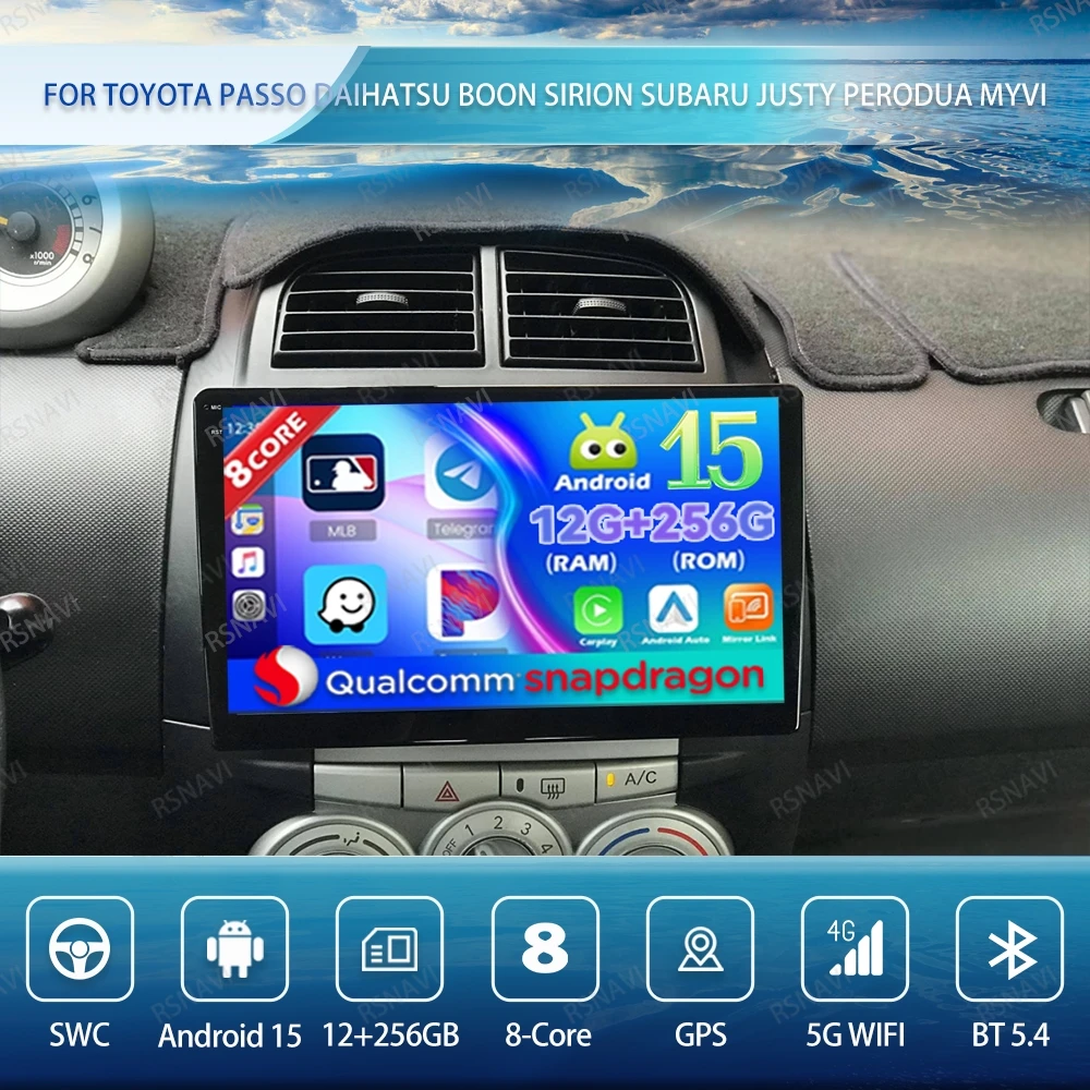 

Android 15 Car Radio For Toyota Passo Daihatsu Boon Sirion Subaru Justy Perodua Myvi Qualcomm DSP Head Unit Multimedia BT Stereo