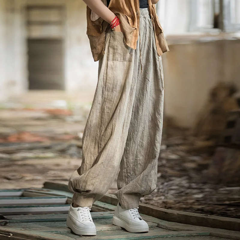 Zimowe damskie spodnie haremki z ramii w stylu tie-dye. Vintage, inspirowany zenem i wszechstronny element wystroju.