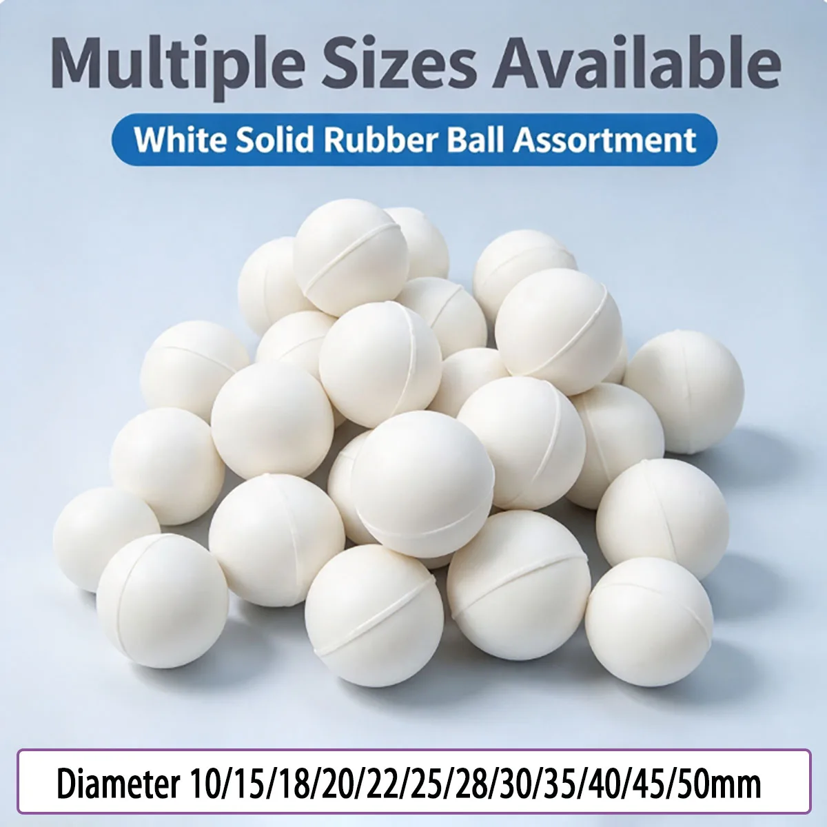 White Solid Elastic Rubber Ball, Dia 10/15/18/20/22/25/28/30/35/40/45/50mm, Industrial Solid Ball for DIY Engineering Components