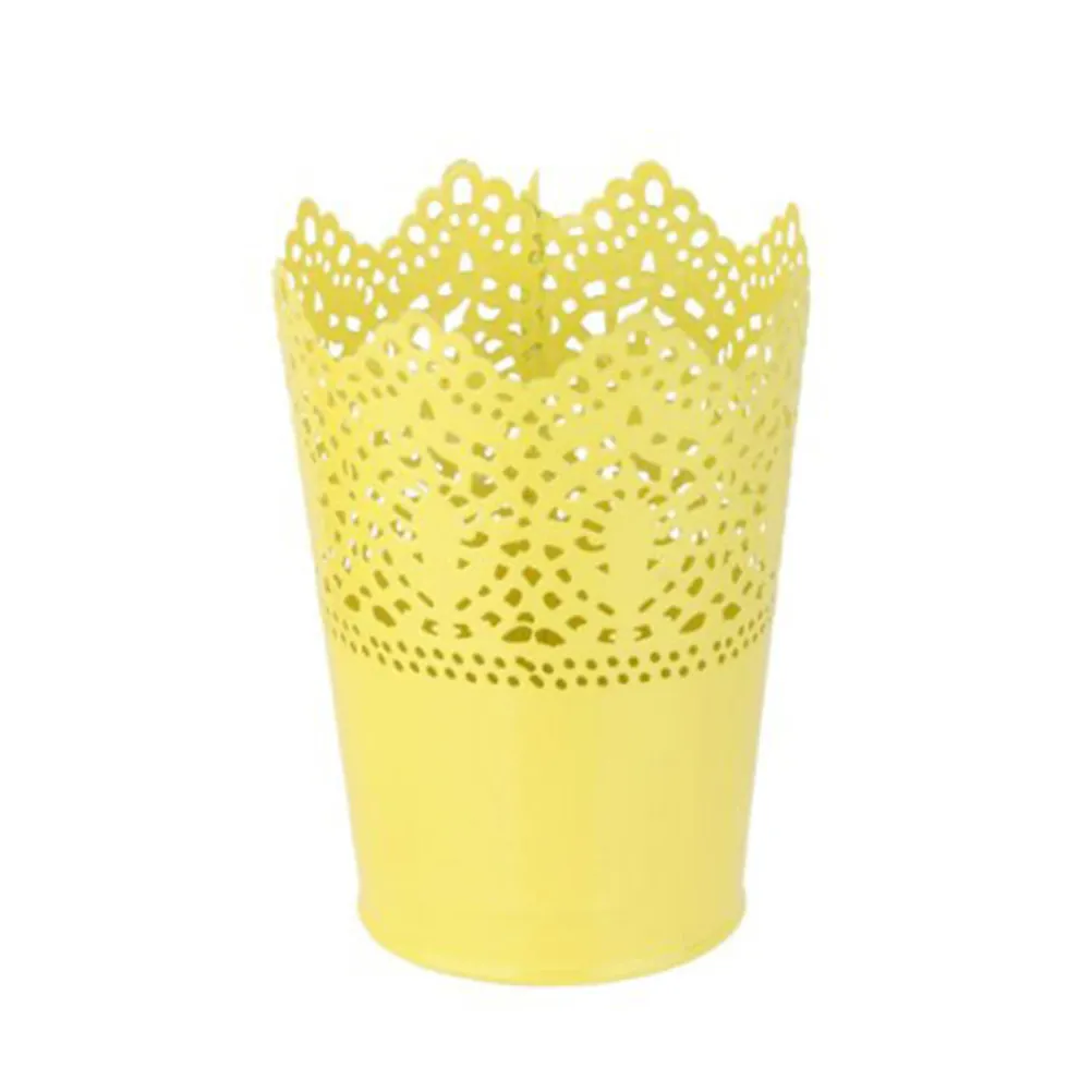 Floral Hollow Iron Flower Vase Large Yellow Flower Pot Home Balcony Garden Decoration Stackable Pencil Makeup Holder