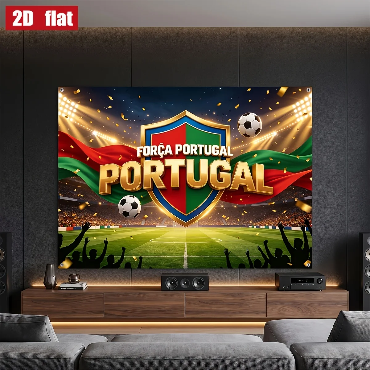Portugal Flag Football Soccer Poster Fan Art Wall Decor Sports Banner Stadium Aesthetic With 4 rings Game Day Decoratives