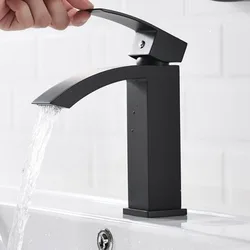 Hotaan Matte Black Basin Faucet Water Tap Bathroom Faucet Solid White Brass Cold & Hot Water Single Handle Water Sink Tap Mixer