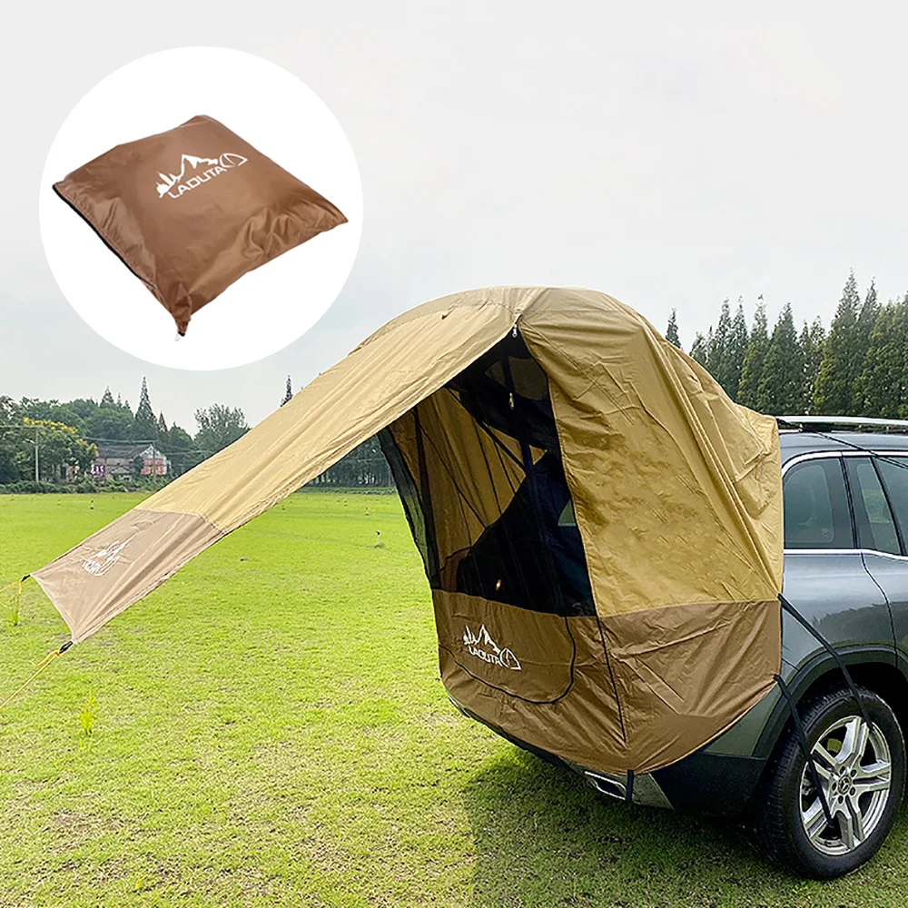 Modern Brown Car tail tent tailgate shade awning tent with Two-way Zipper and Screen Window for MPV SUVs