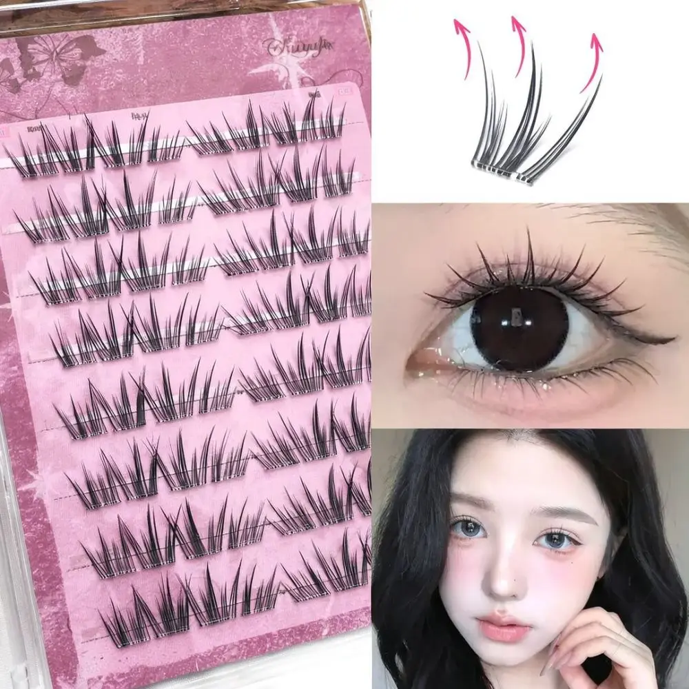 Handmade Individual Eyelashes Cluster Wispy Manga Style Artificial Fiber Natural Look Realistic Volume For Pomegift Makeup Tool
