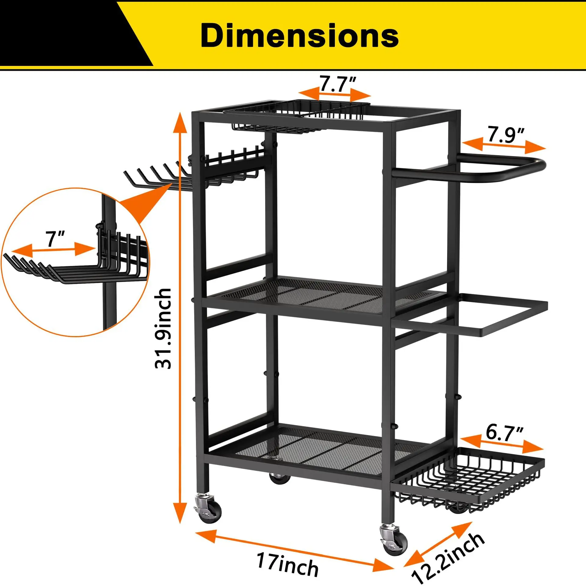 #Three-Layer Metal Mobile Storage Rack for Fitness Equipment Home Yoga Mat Foam Roller Dumbbell Shelving Unit