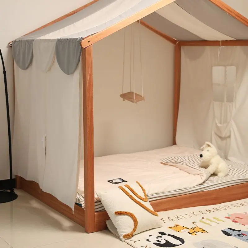 

Modern simple new integrated tree house floor bed princess children's bed all solid wood floor bed ins wind can be increased