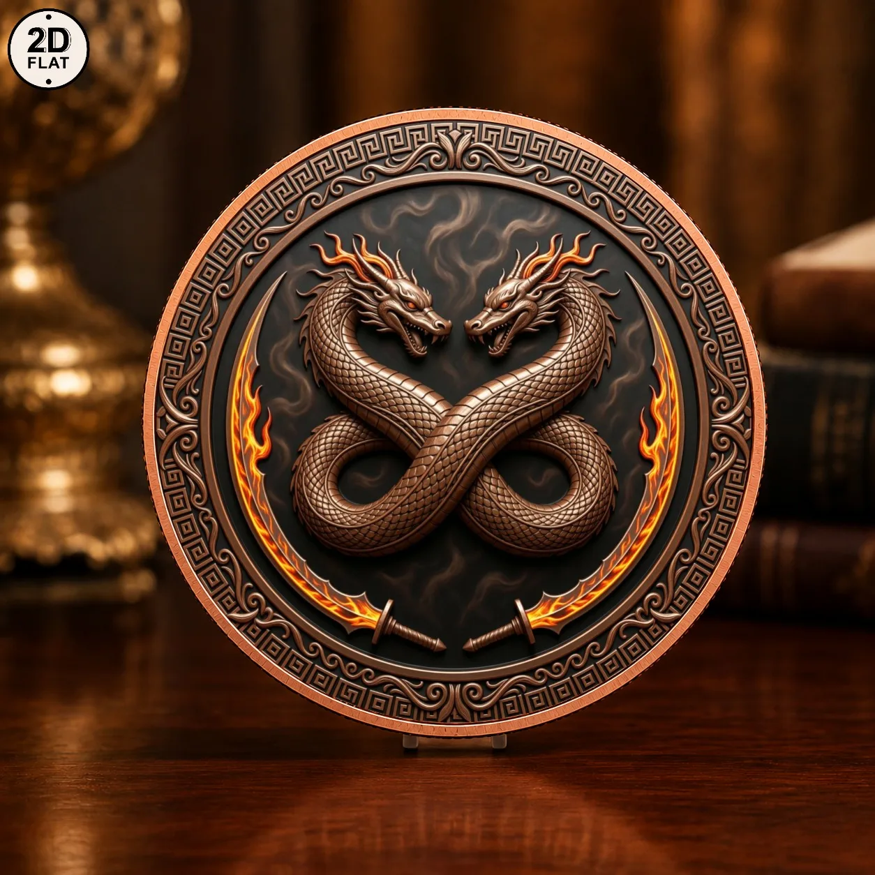 1pc Twin Fire Dragons 1oz .999 Fine Copper Commemorative Coin Intertwined Dragon Challenge Coin Mythical Collectible Gifts