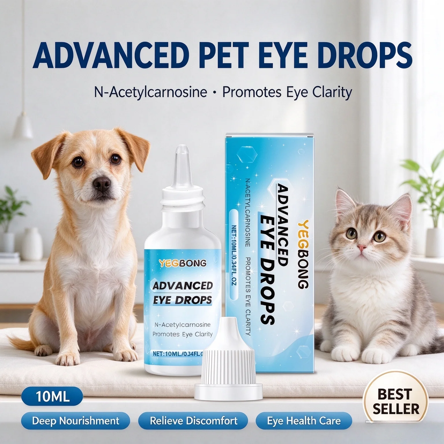 Dog Cat Advanced Eye Drops N-Acetylcarnosine Promotes Eye Clarity Nourishment Relieve Eye Discomfort Fatigue Pet Eye Health Care