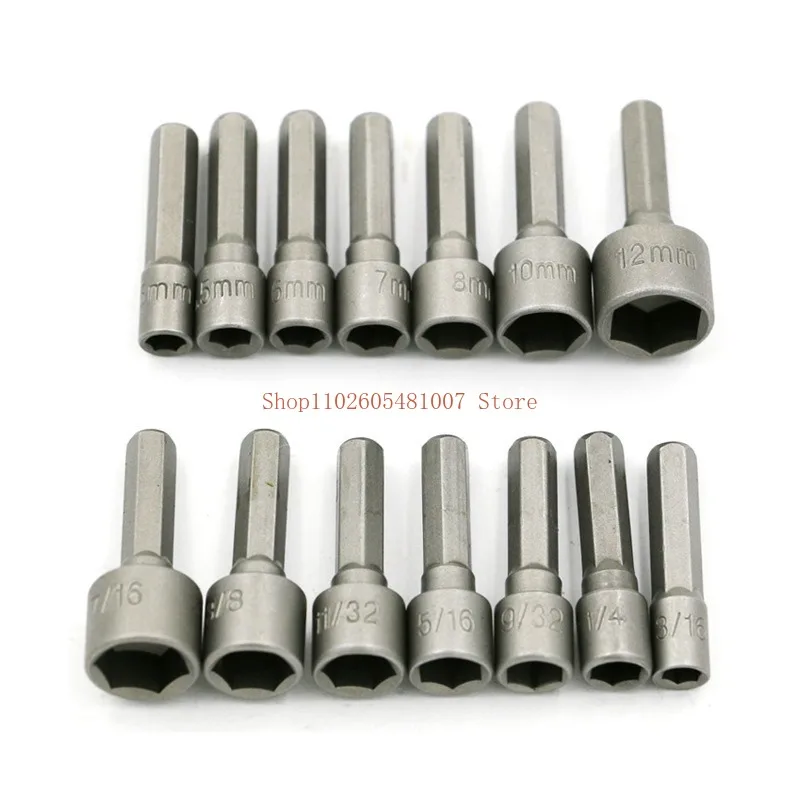 14pcs Power Nut Driver Drill Bit Set 5-12mm Hexagonal Shank Hex Nut Socket 1/4