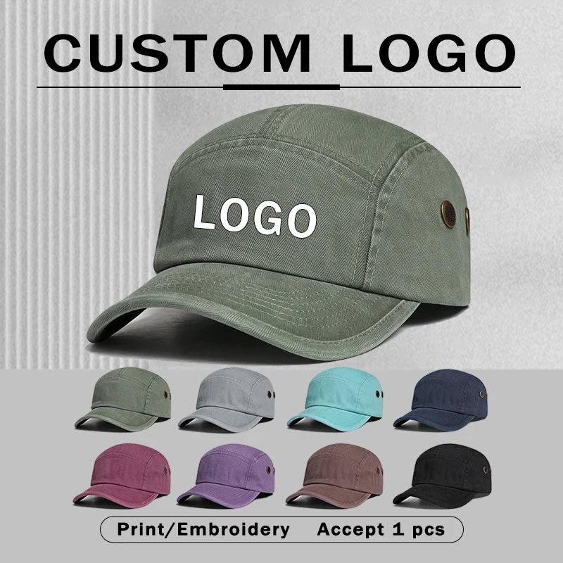 Customizable Logo Printed Embroidered Baseball Caps for Men and Women in Summer Leisure Sun Protection Niche 5 Panel Hats