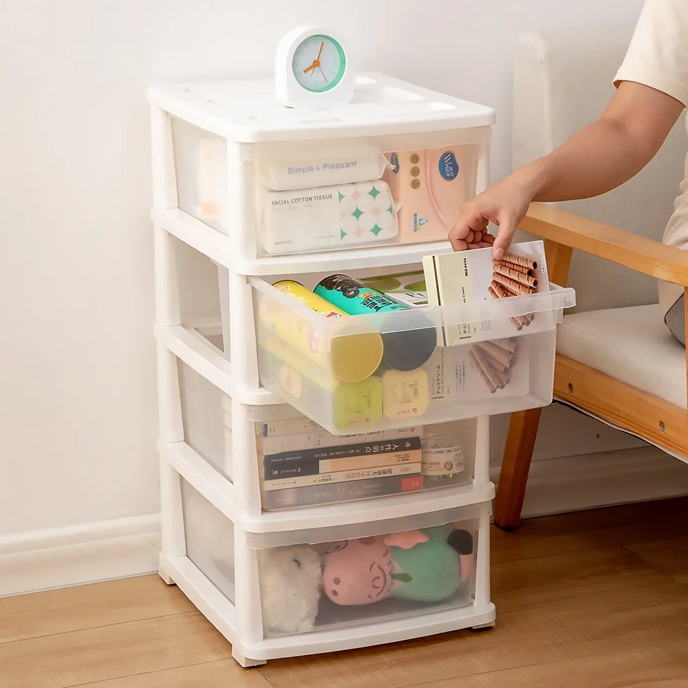 Clear plastic 5-layer dresser storage cabinet with drawers living room sorting clothes toys books