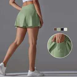 Women Tennis Skirt Sport Golf Ruffled Skirt With Shorts Fake Two Pieces Fitness Golf Wear High Waist Breathable Dance Yoga Skort