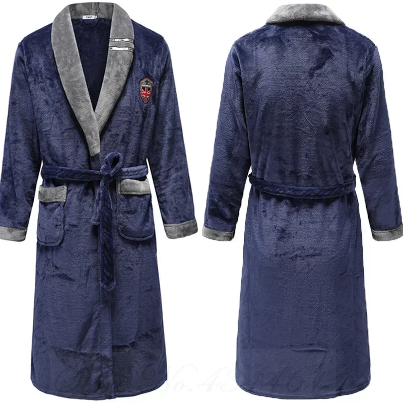 PLUS SIZE Flannel Men Robe Lounge Wear Thicken Warm Coral Fleece Sleepwear Nightwear Lingerie Loose Bathrobe Gown Home Clothes