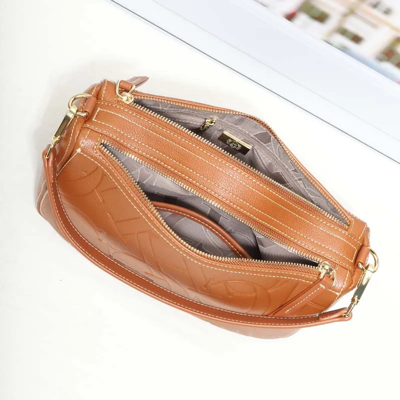CH Damen Vintage Geprägte Buchstaben-Unterarmtasche 2-Riemen-Design Schulterhandtasche Abnehmbarer Breiter Riemen Crossbody-Tasche – Detail 8