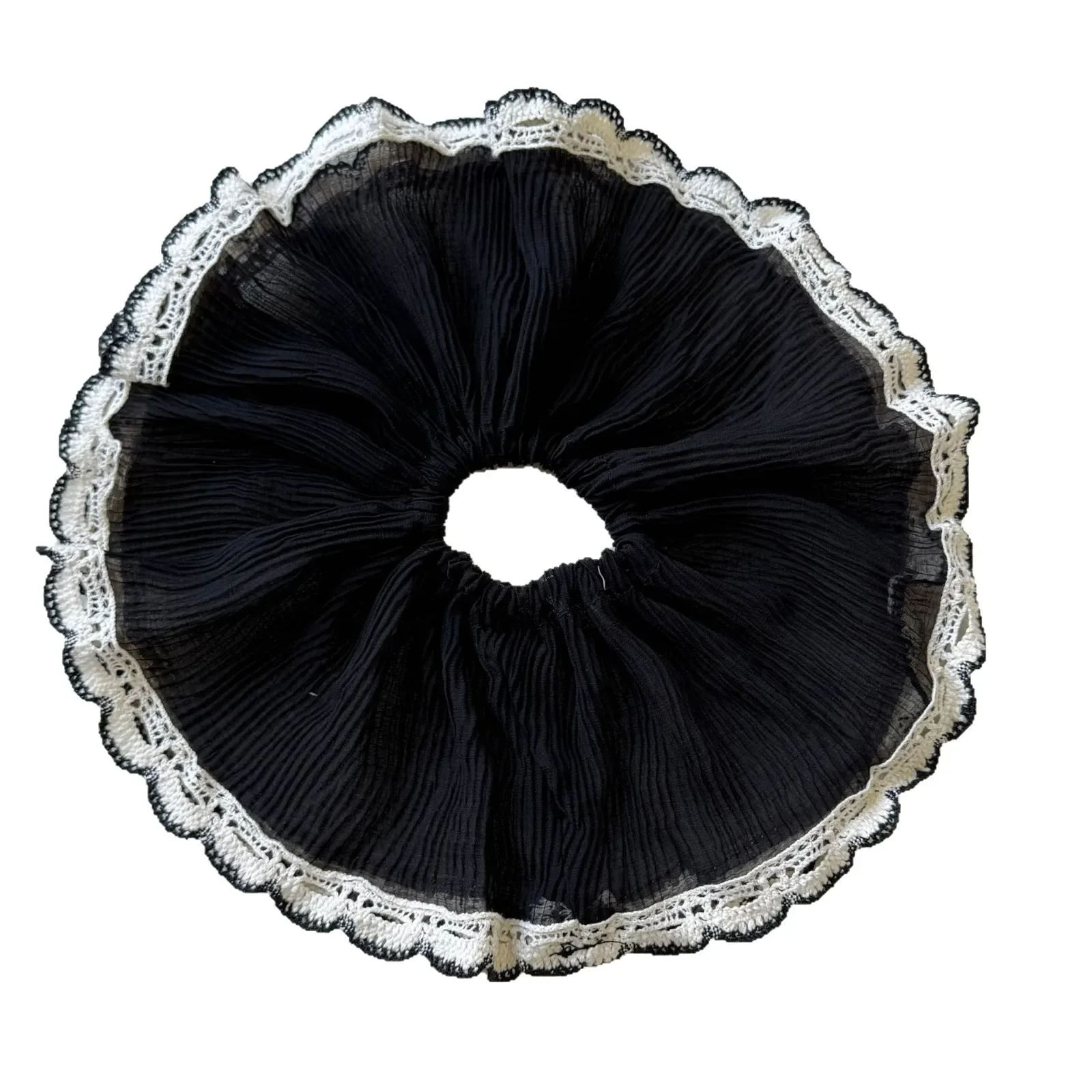 الرجعية الفرنسية نمط التجاعيد الدانتيل شبكة كبيرة Scrunchies رومانسية لطيف منخفضة ذيل حصان الشعر حبل المرأة الجزء الخلفي من رئيس كعكة الشعر التعادل