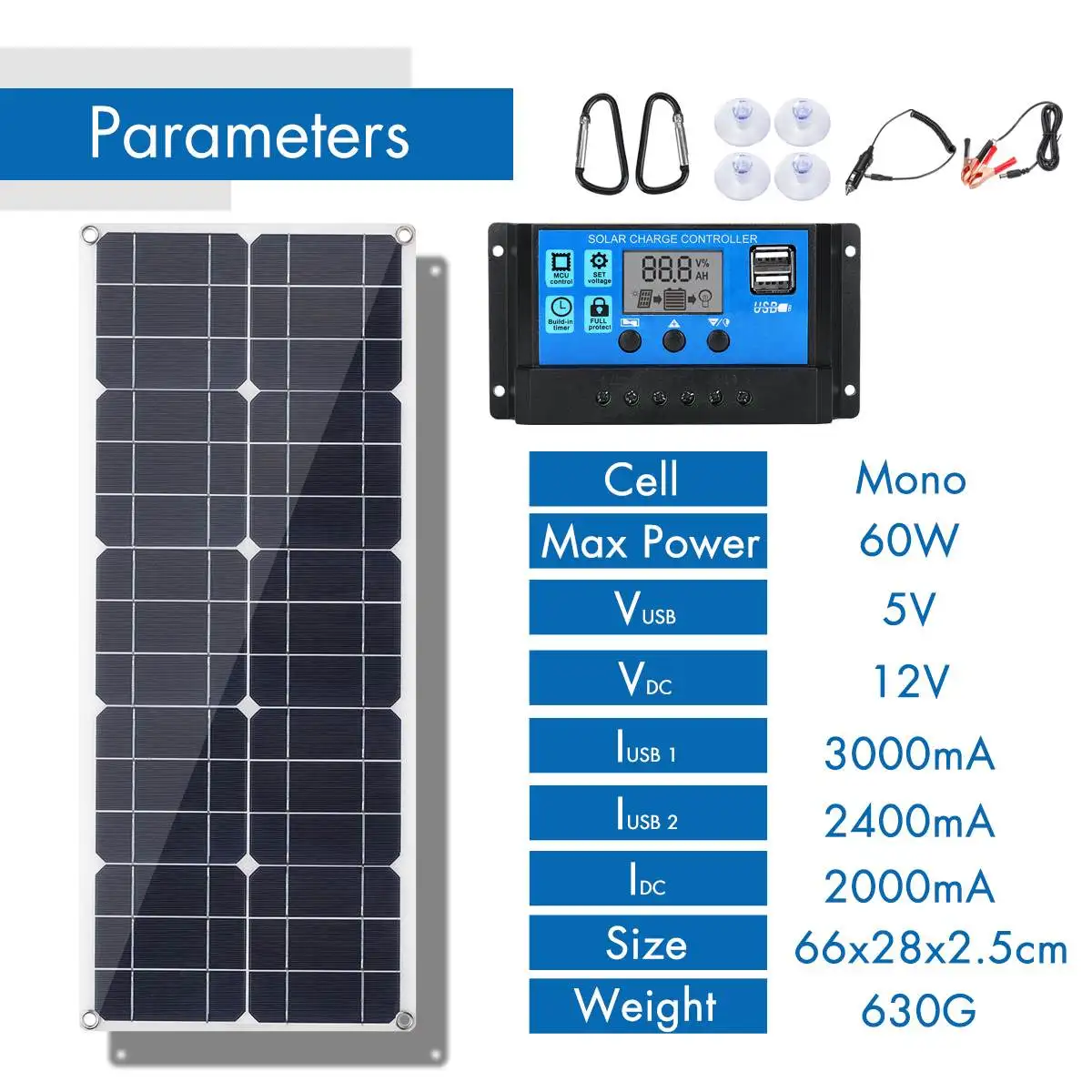 100W 18V Solar Panel Dual USB Waterproof Solar Cells Poly Solar Panel Cell with 100A Controller for Car Yacht RV Battery Charger