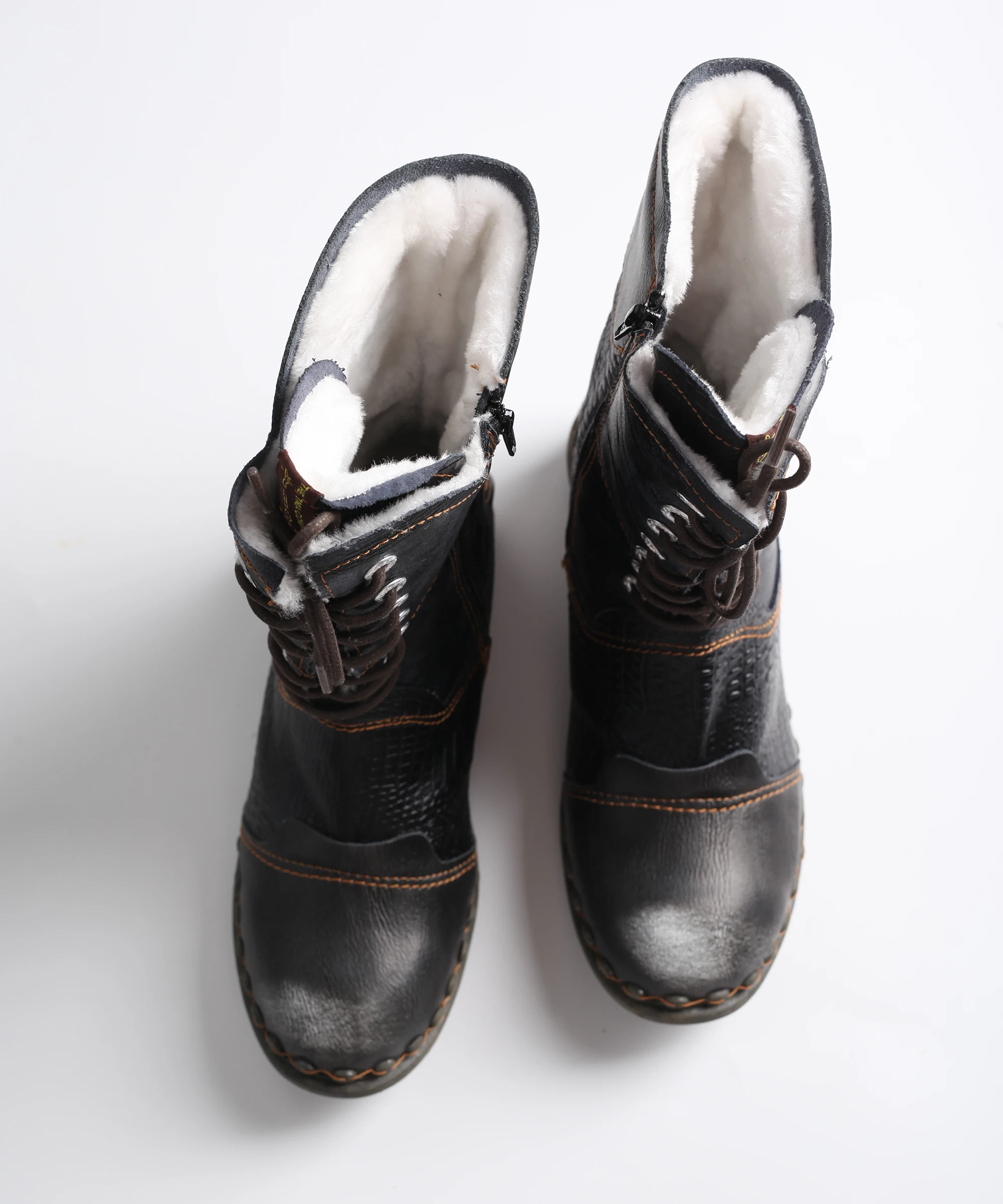 2024 Fashion Shoelaces Boots New Leather Leisure Short Boots Fashion Leather Shoes Women Shoes Hairy Shoelaces Zipper Design