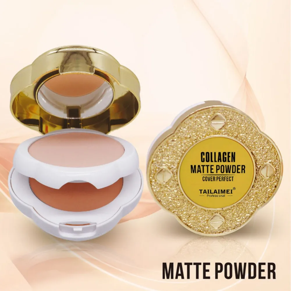 بودرة أساس طبيعية مضغوطة غير لامعة للتحكم في الزيوت وتبييض الوجه وقاعدة كريم أساس مدمجة وخافي عيوب البشرة ومستحضرات التجميل