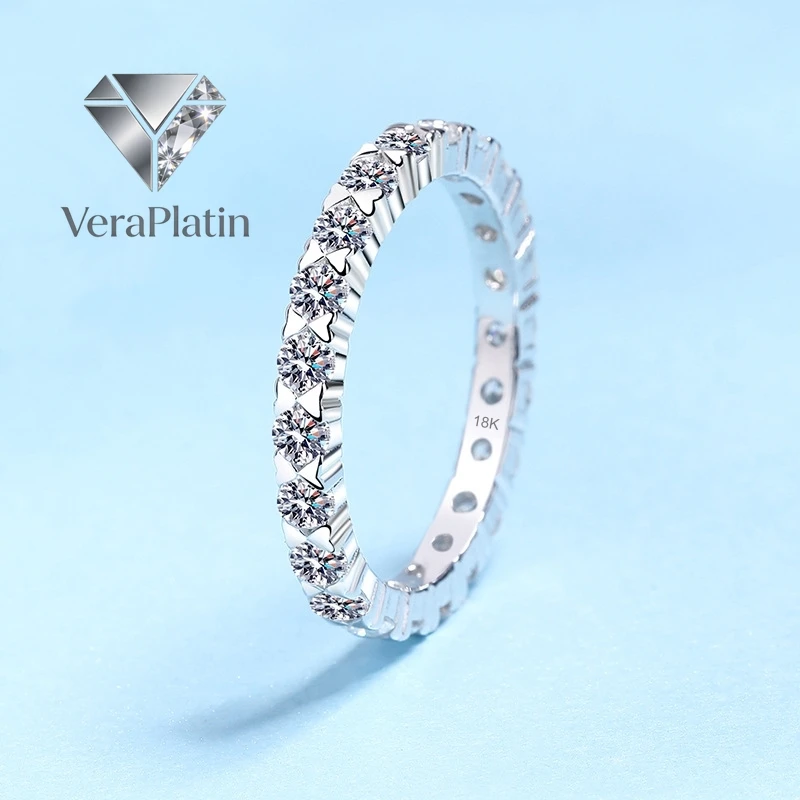

VeraPlatin Women Engagement 18K White Gold Wedding Band 1.32CT Moissanite Diamond Girl Valentines Day PT950 Daughter Birthday Gi