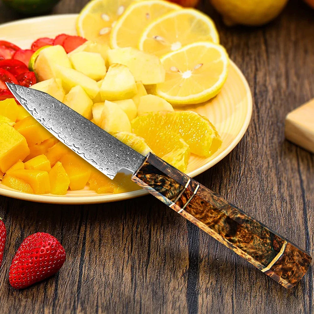 

Damascus Stainless Steel Paring Knife 3.5" Small Kitchen Knives with Razor Sharp Blade Knife Octagonal Wood Handle Peeling Knife