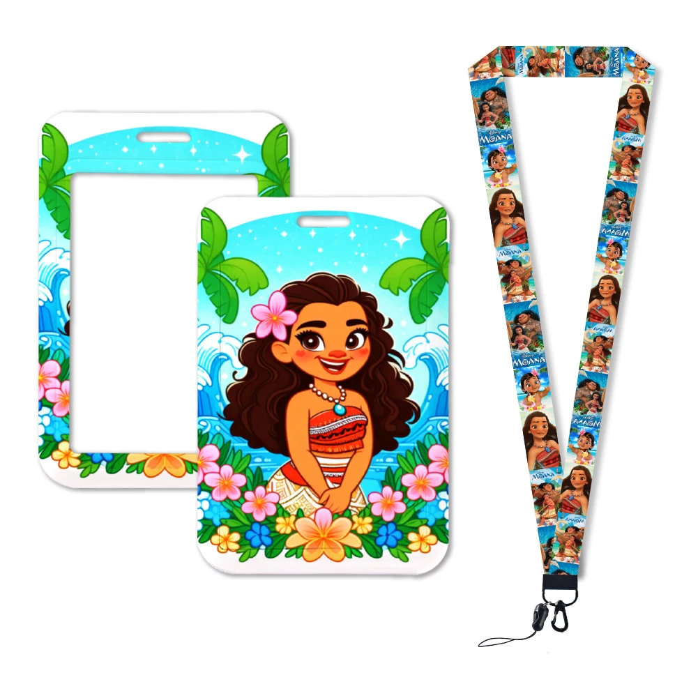 Disney Movie Moana Princess Card Holders and Lanyard Women ID Badge Holder Neck Strap Keychain for Girls Anime Phone Rope