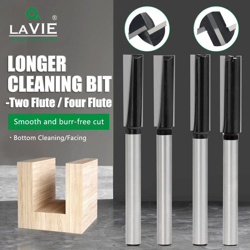 

LAVIE 1PC 12.7mm Shank Two Blades Four Blades Cleaning Bottom Router Bit Diameter Engraving Machine Woodworking Milling Cutter