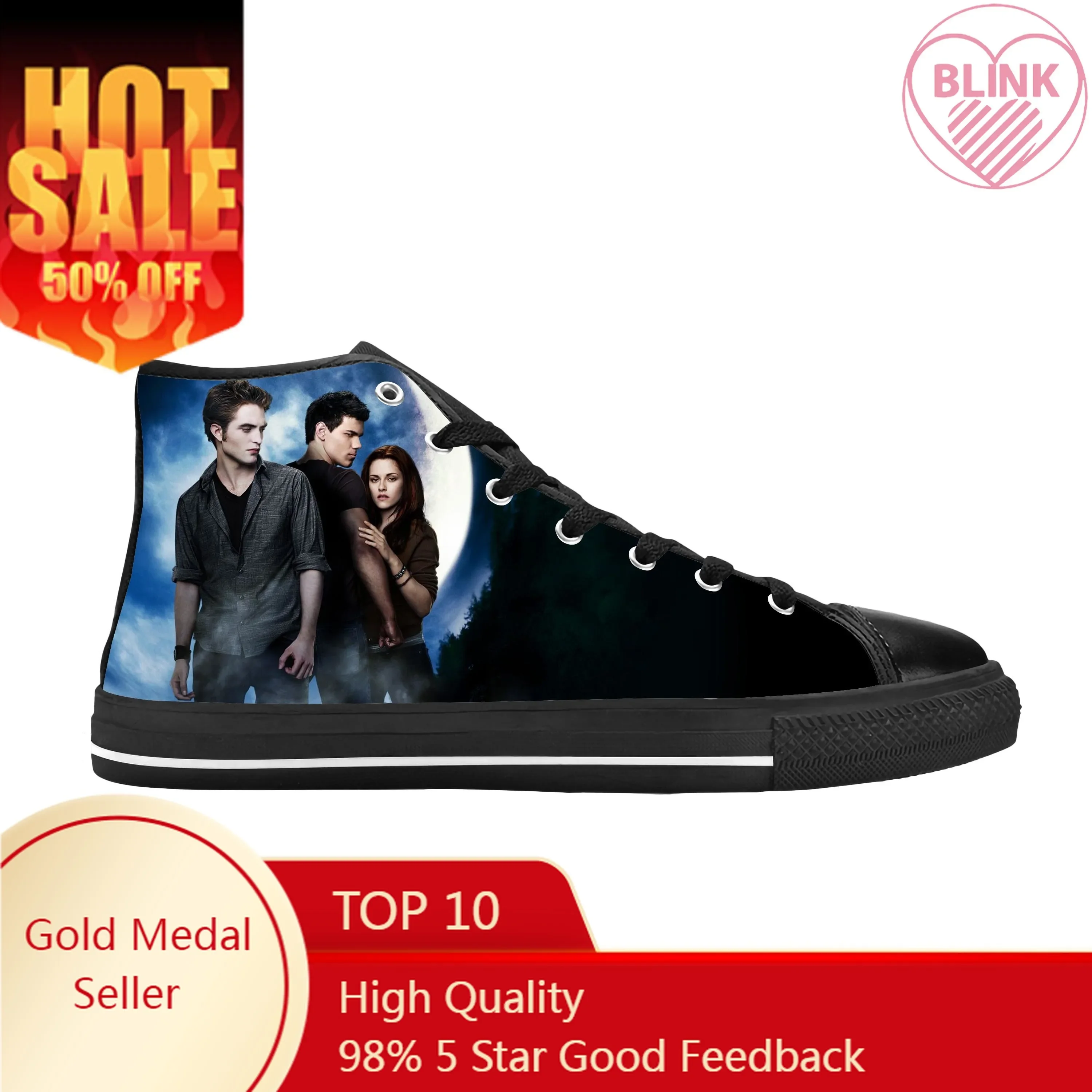 

Movie The Twilight Saga Vampire Bella Edward Cool Casual Cloth Shoes High Top Comfortable Breathable 3D Print Men Women Sneakers