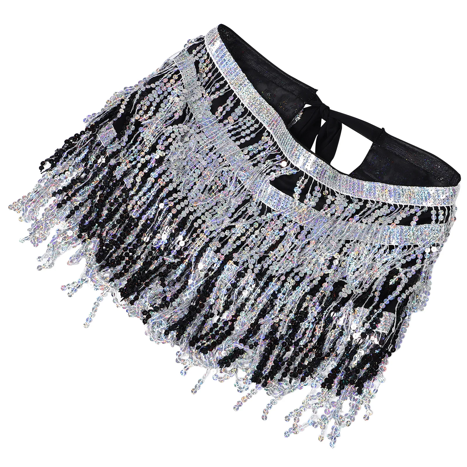 

Юбка с кисточками и блестками для танца живота с цепочкой на талию из бисера, блестящий шарф с кисточками, танцевальный костюм, праздничная юбка, блестящая