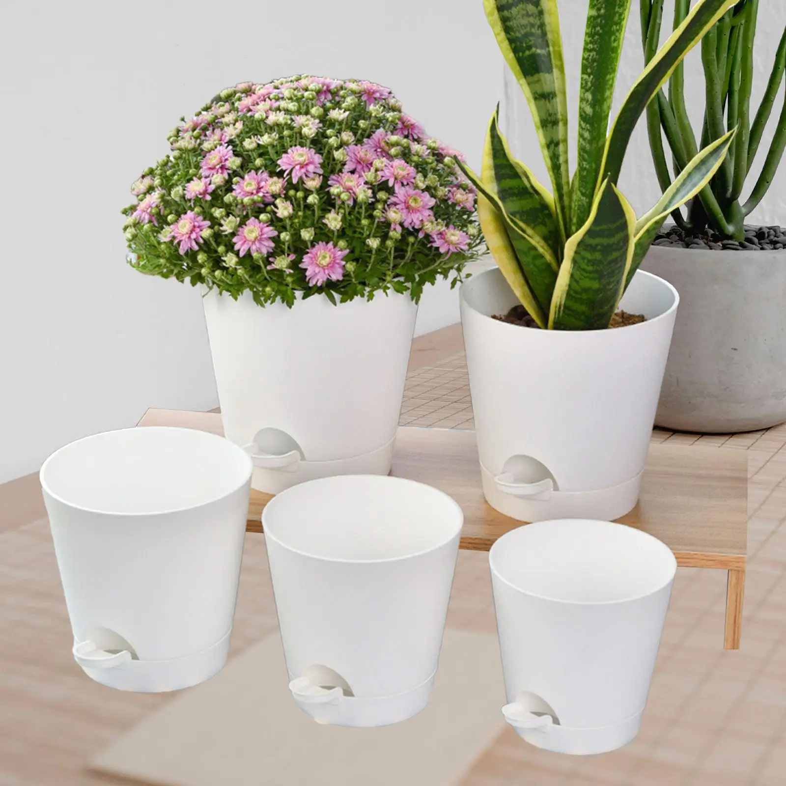 5Pcs Self Watering Planters Gardening Pots with Drainage Hole Plant Pots Flower Pots for Gardens Home Balcony Houseplants Decor