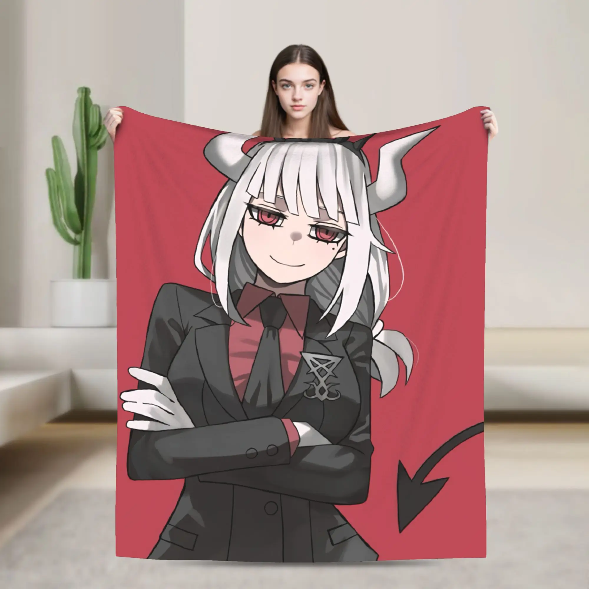 Super Soft Contradiction Helltaker Lucifers Modeus Throw Blanket Premium Fleece Flannel Lightweight Bed Blanket Plush Blankets