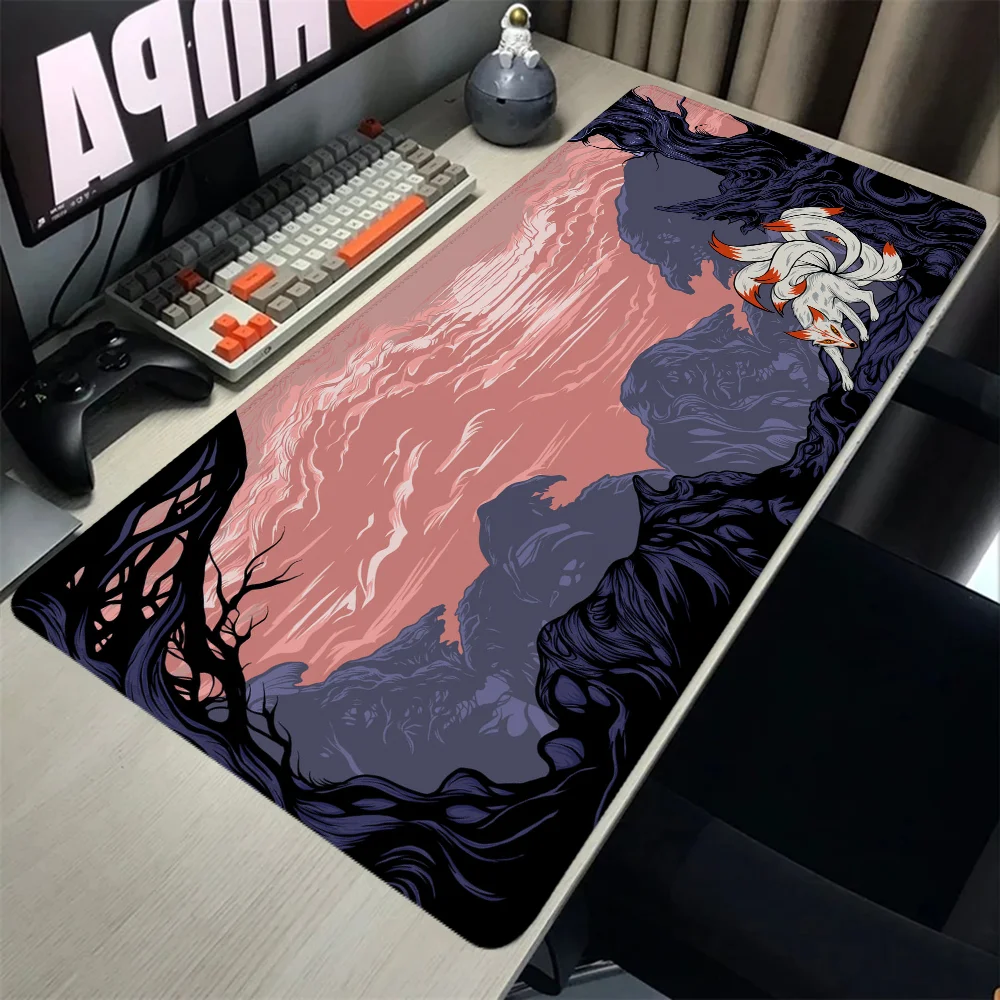 Kitsune Xxl Mouse Pad Gamer Desk Accessories Office Gaming Mats Pc Setup Accessories Mousepad Anime Computer Table Mat Large