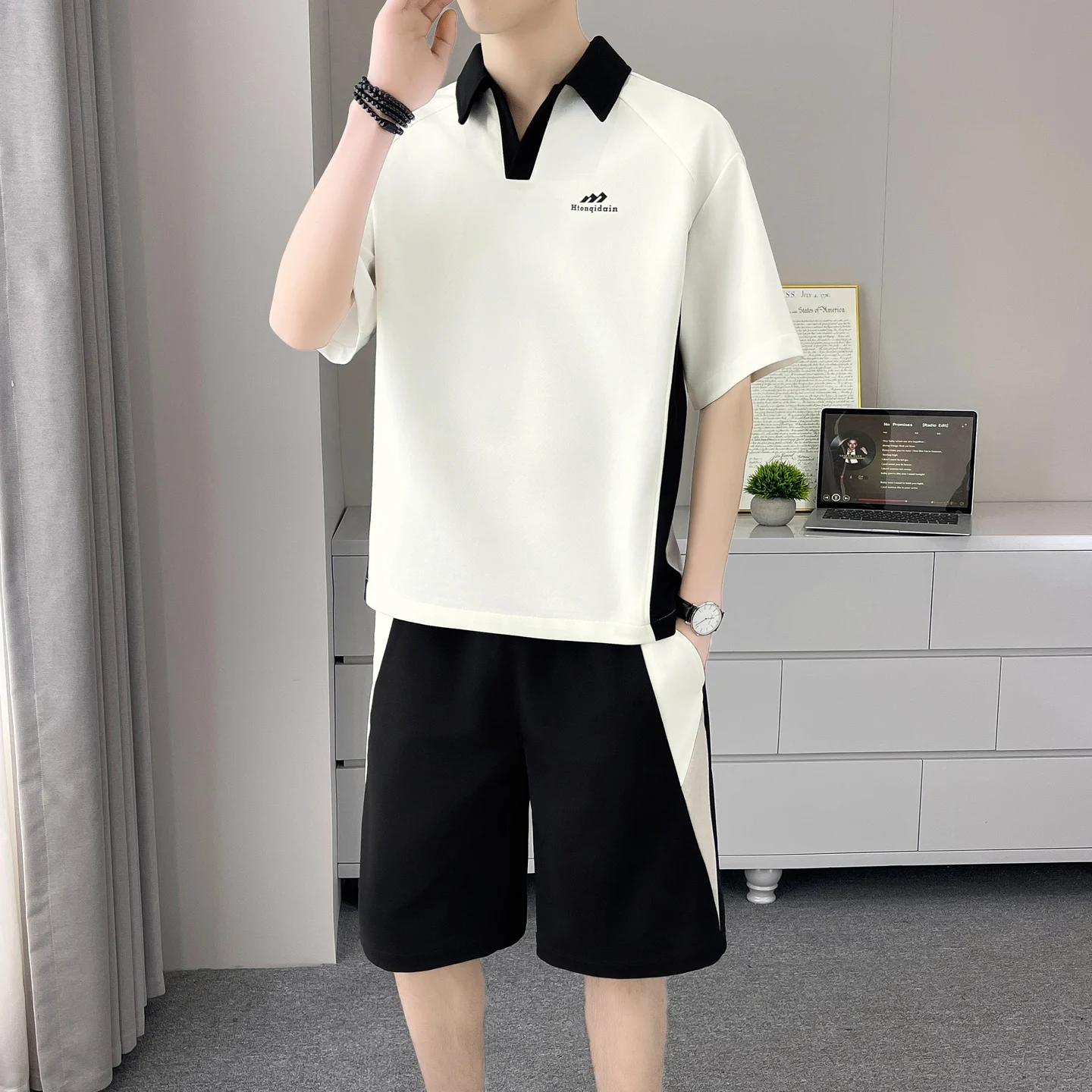 casual-sportswear-set-for-men-summer-2026-short-sleeve-shirt-and-shorts-polyester-fiber-youth-fashionable-flip-collar-cl