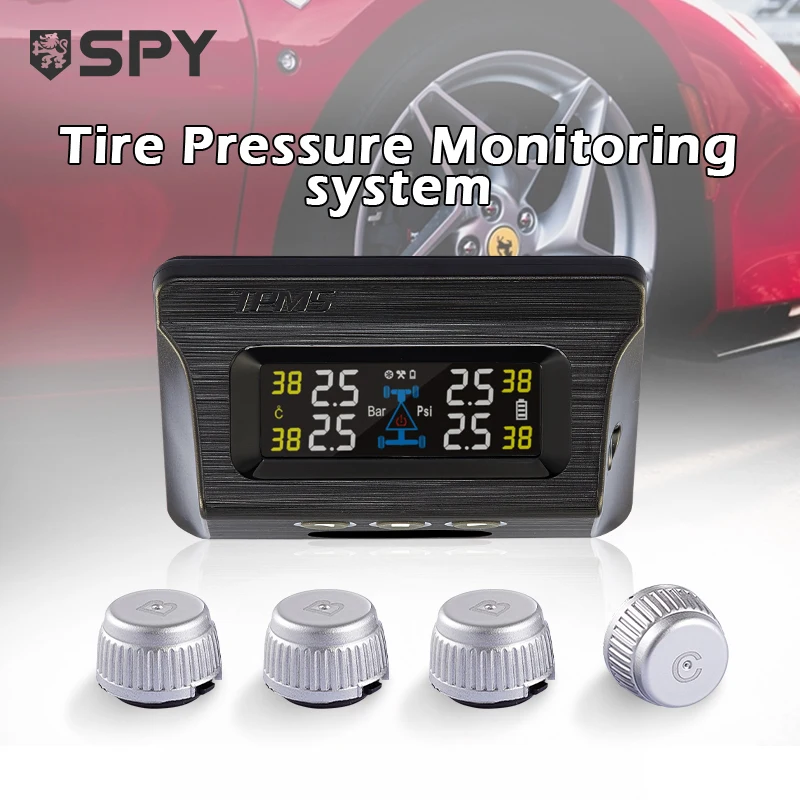 SPY Car Tire Pressure Monitoring System with 4 External Sensor Car Solar Power TPMS System