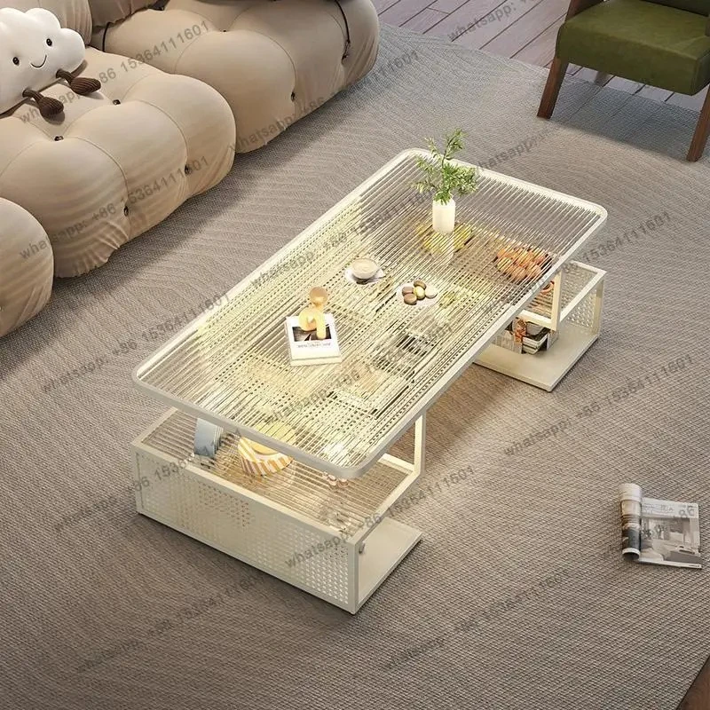 

Designer cream wind tempered glass living room household sofa coffee table small apartment light luxury coffee table