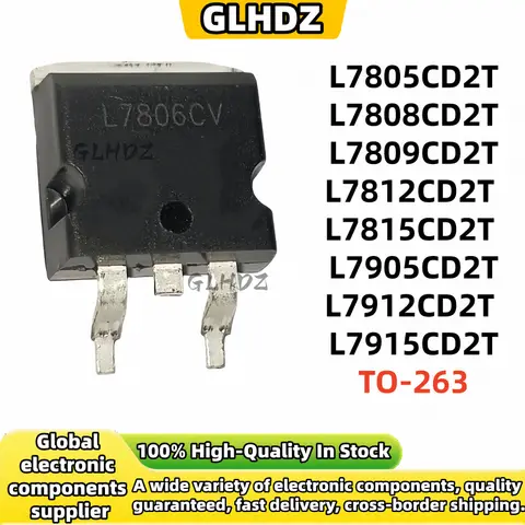 7805 SMD Voltage Regulator 10-50PCS L7805CD2T, L7805C2T, 7805 SMD, TO263, L7805, 7808, 7809, 7812, 7815, 7905, 7912, CD2T, 7915 Voltage Regulator IC