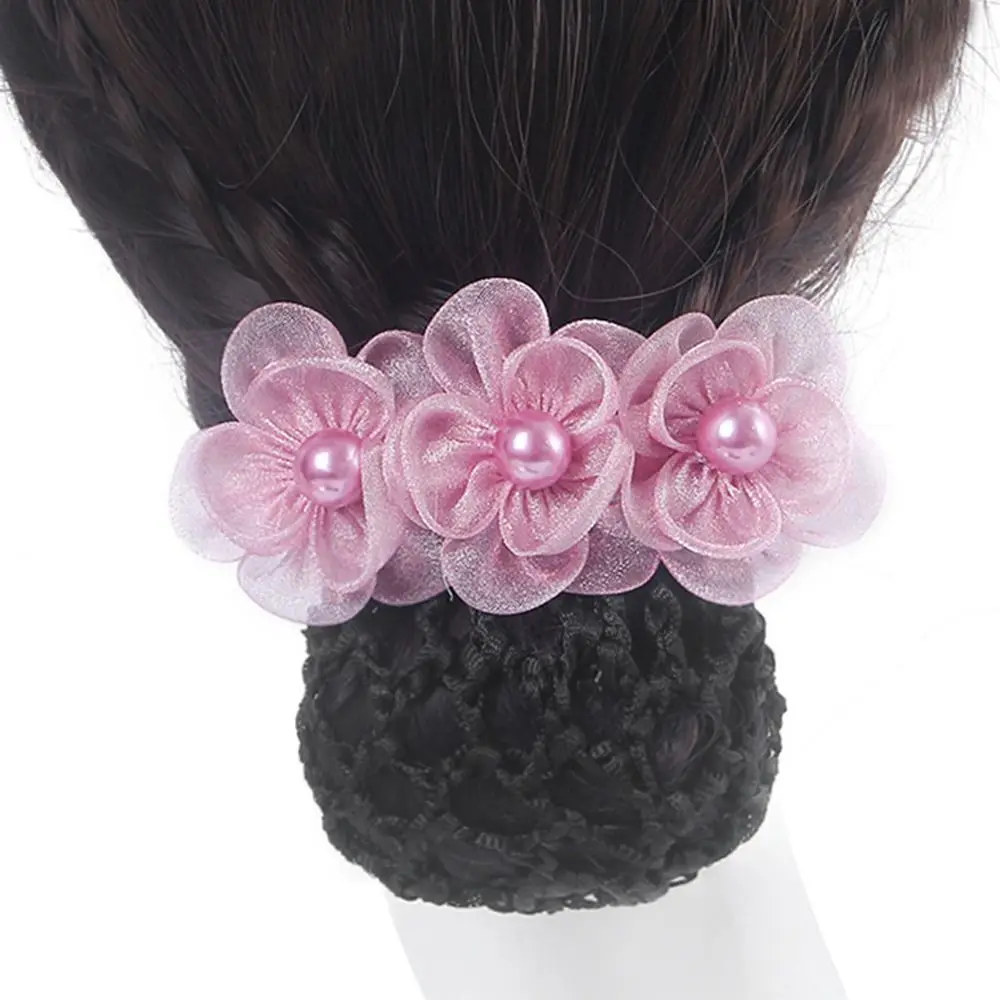 Bowknot Hair Bun Cover Pearl Lady Dance Headdress Korean Bun Snood Lace Flower Hair Net Women Spring Clips Hairgrips Cover Net