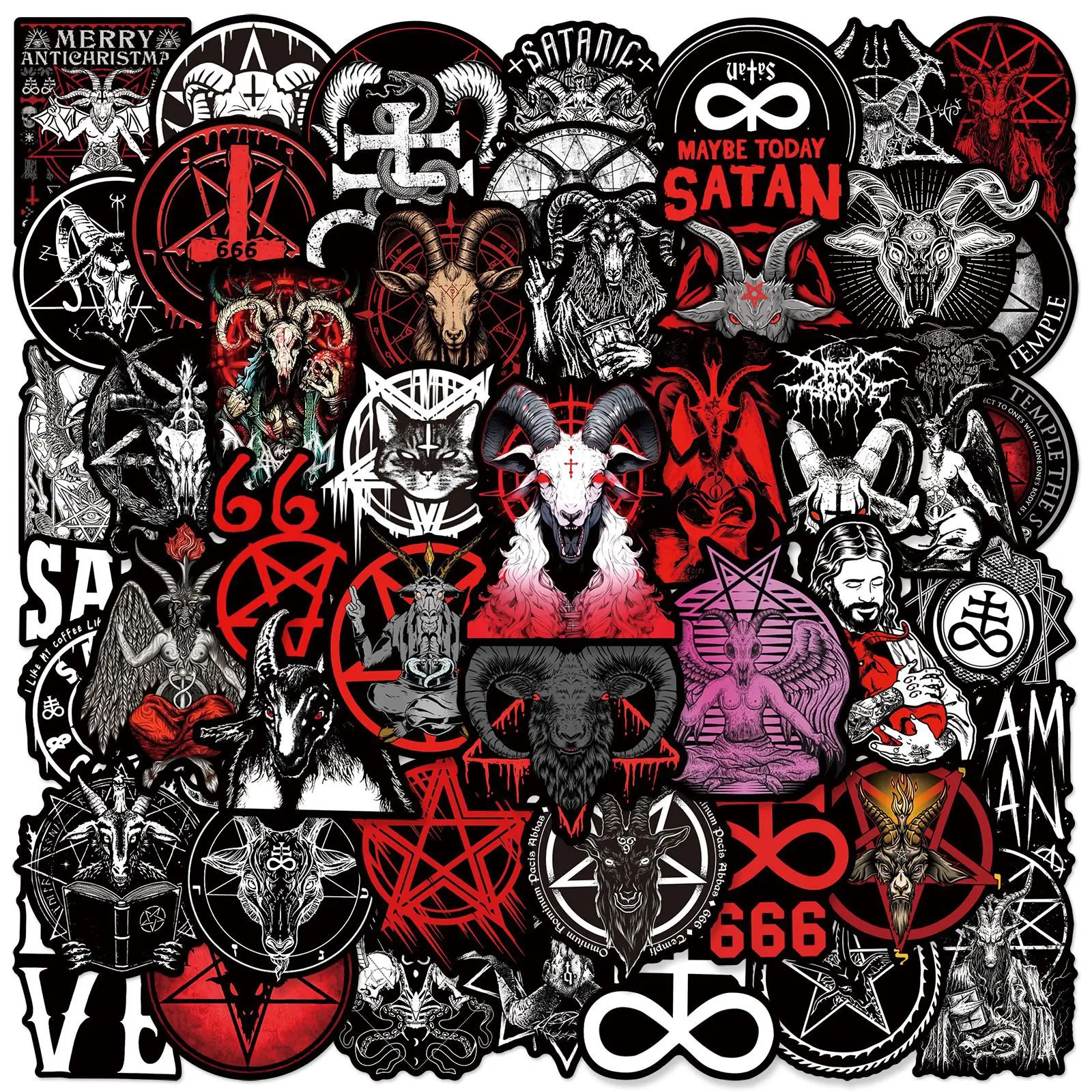 50PCS Black background devil Satan graffiti sticker motorcycle helmet skateboard speaker waterproof sticker