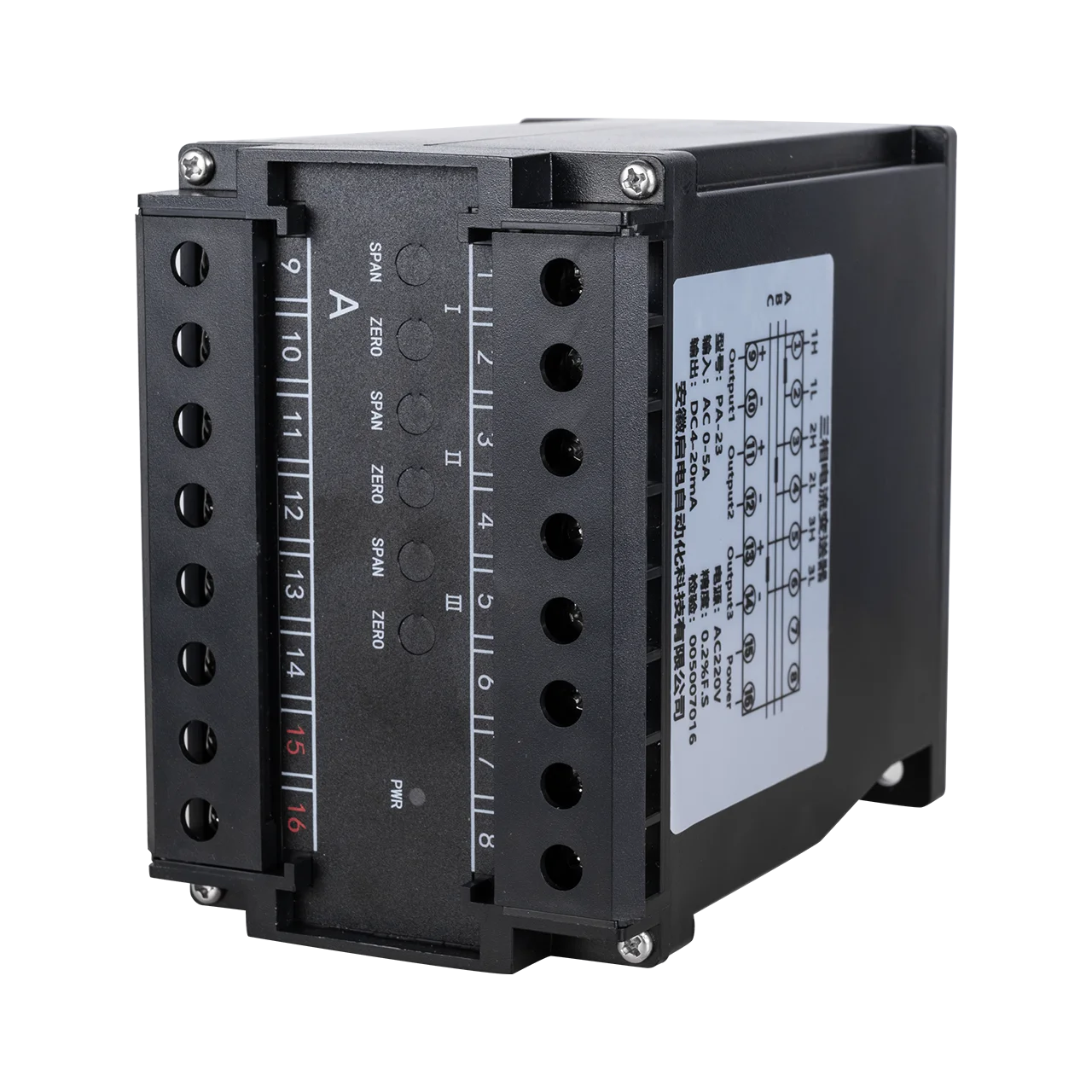 

AC0-5A Three-phase Current Transmitter 4-20mA 0-10V Isolated 24-265V Power AC Current Sensor Measurement