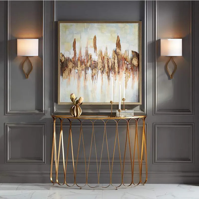 Modern Luxury All Copper Wall Lamp Fabric Lampshade Living Room Hotel Lobby Background Atmosphere