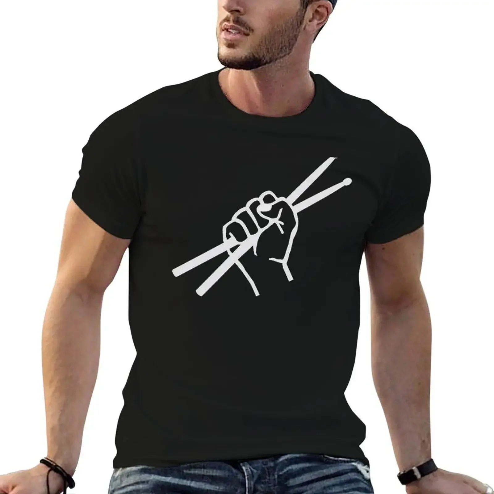 Drum Fist, Drum Sticks, Drummer Gift T-Shirt Blouse oversized street wear plain black t shirts men