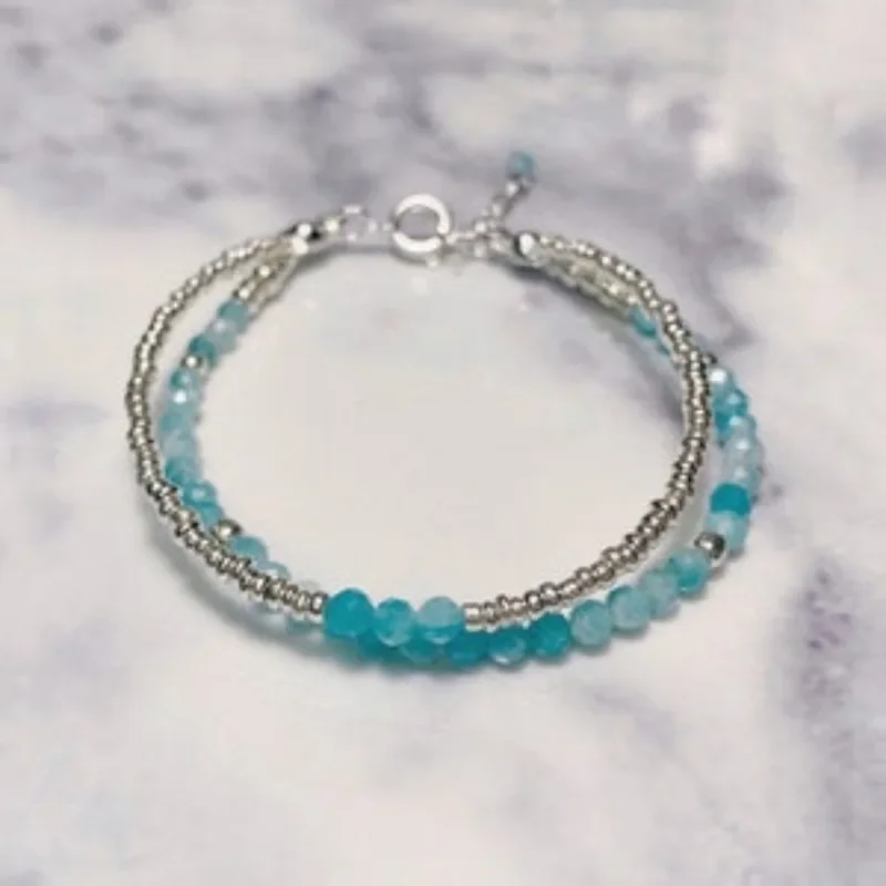 Double Amazon bracelet. Delicate gemstones Fine beaded jewelry. A present for her