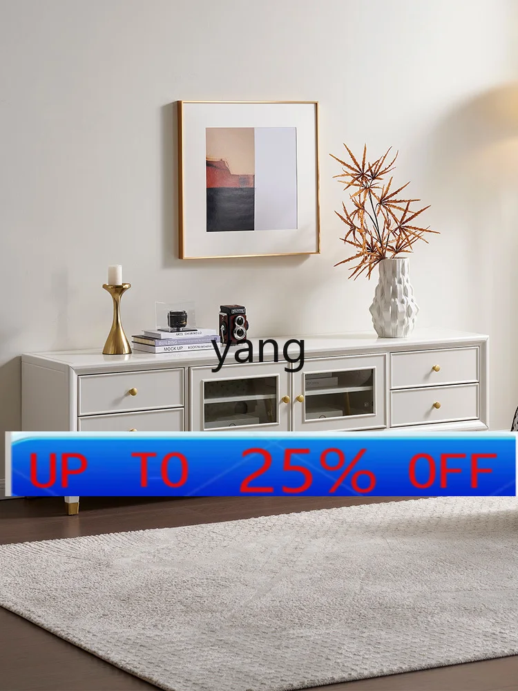 

LMM American solid wood TV cabinet white simple light luxury cream style coffee table TV cabinet combination