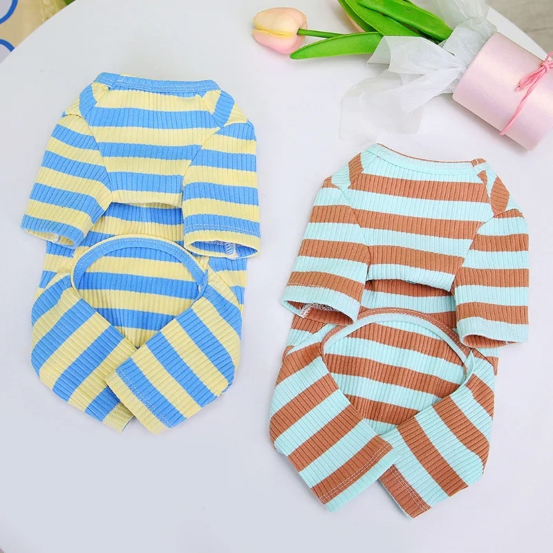 Autumn Pet Dog Jumpsuits Fashion Striped Dog Onesie Clothes Cute Puppy Pajamas Warm Soft Cat Jumpsuits Pet Rompers Dog Clothes