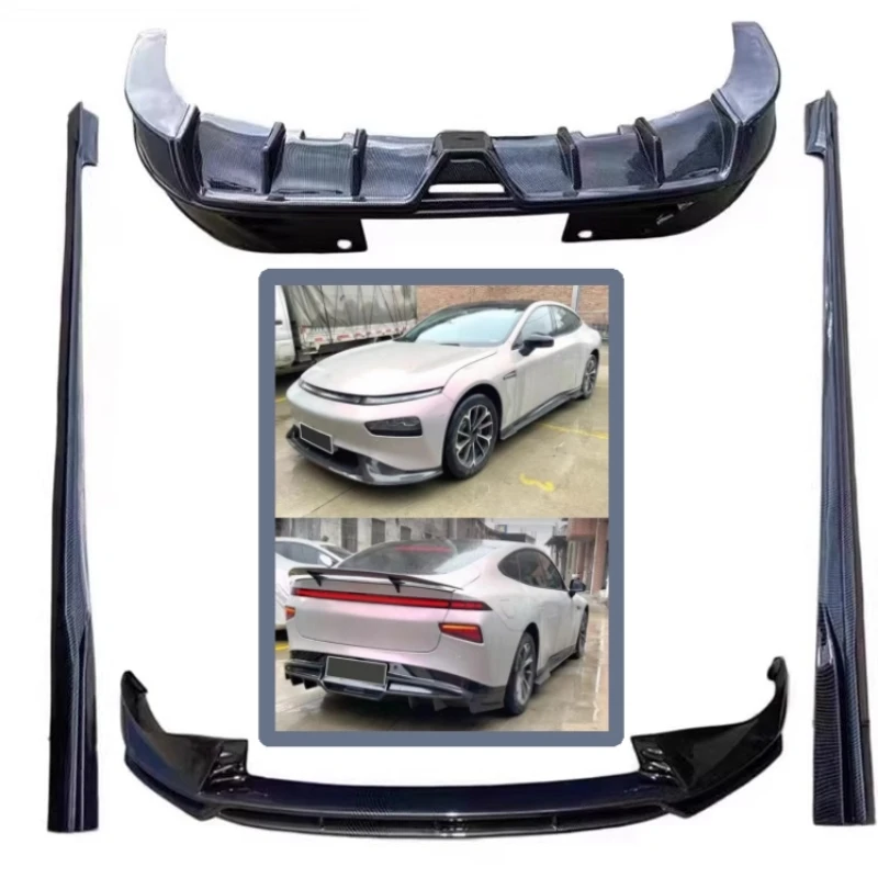 

Комплект кузова автомобиля с узором из углеродного волокна для XPeng P7 2020-2023, модифицированная передняя лопата, задняя губа, боковые юбки, автомобильные аксессуары