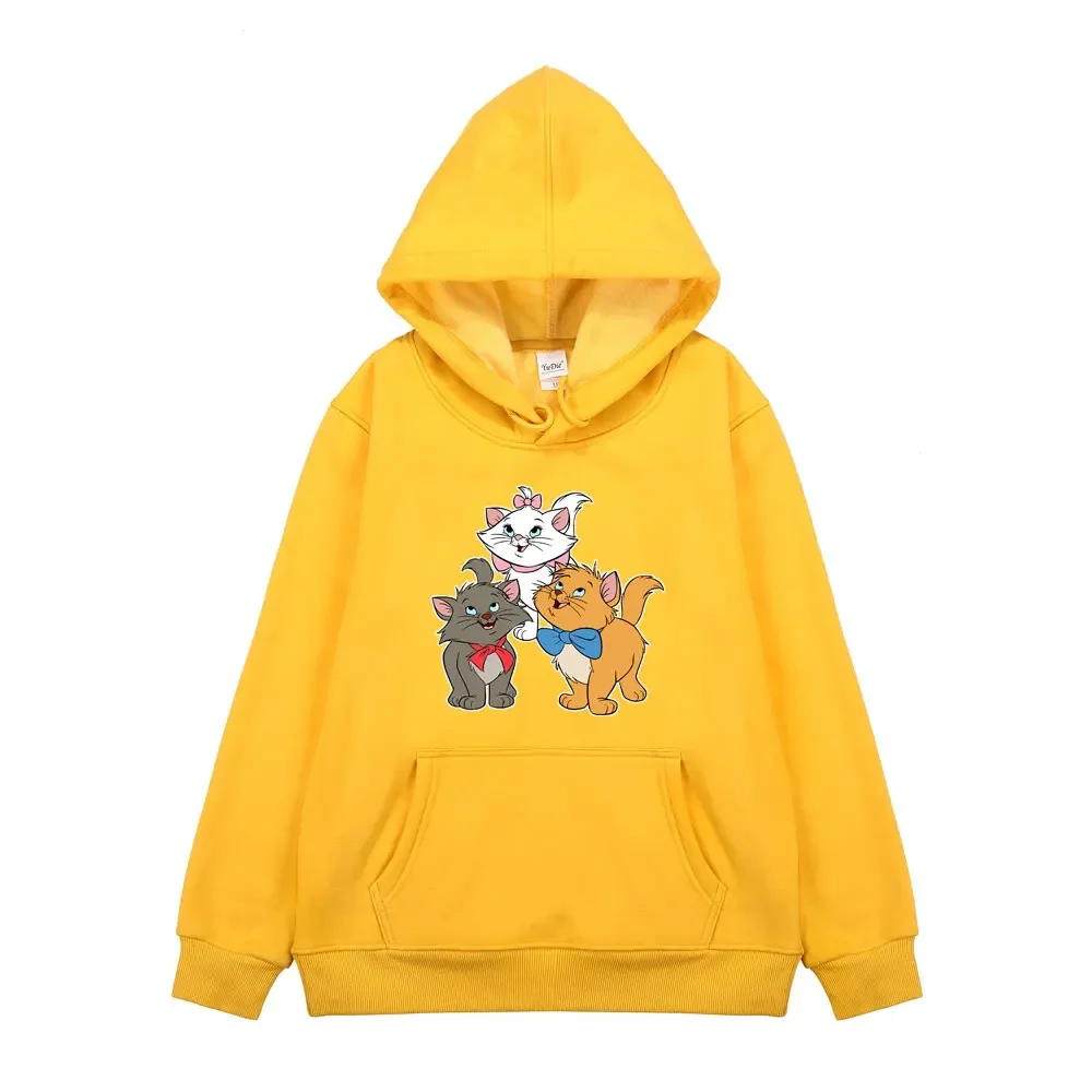 Kawaii Marie Men Hoodies Disney The Aristocats Graphic Printed Clothes Trendy Pocket Male Sweatshirts Versatile Autumn Winter