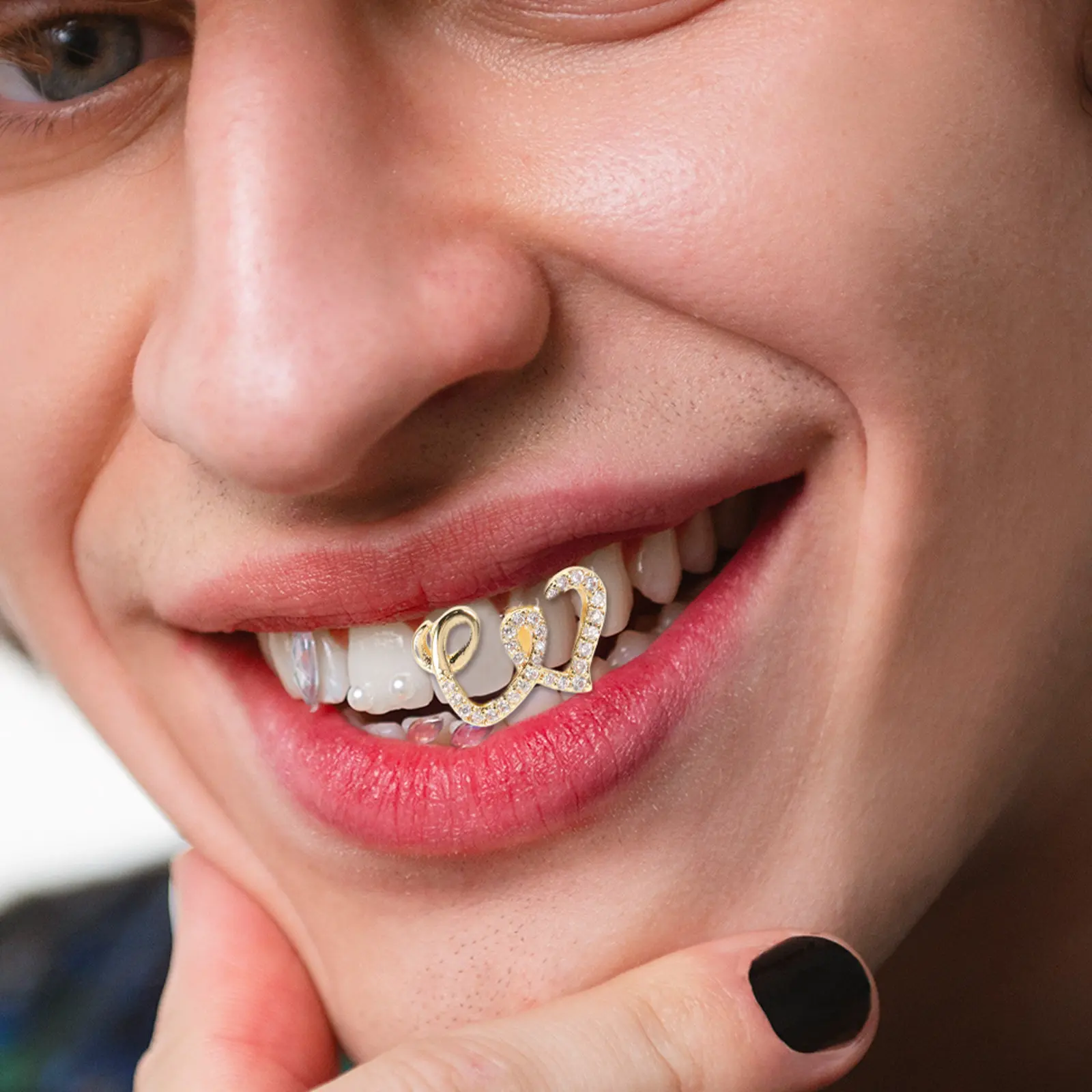2Pcs Heart Shaped Metal Teeth Grill Decorative Tooth Caps Gold Silver Copper Hip Hop Mouth Grill for Adults Fashion Tooth