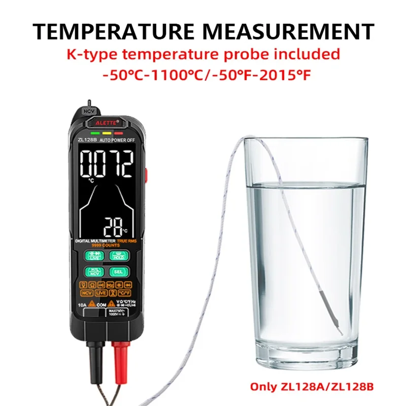 QHTITEC Kỹ Thuật Số Profesional Đồng Hồ Đo Vạn Năng 9999 Tính LCD Multimetre DC AC Điện Áp Hiện Tại Bút Thử Điện Dung Diode Usb Bút Thử 128B