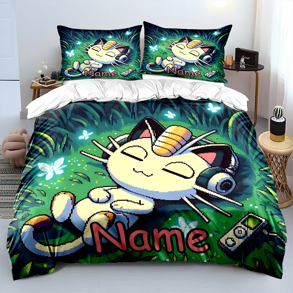 

Персонализированный комплект постельного белья с именем и изображением покемонов в пиксельном стиле, 1 пододеяльник, 2 наволочки, роскошные подарки для детей